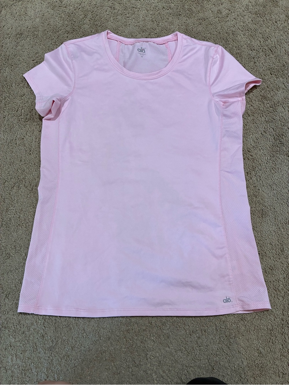 ALO CoolFit Pacific Pink Athletic Short Sleeve Mesh Back Tee Women's Size M